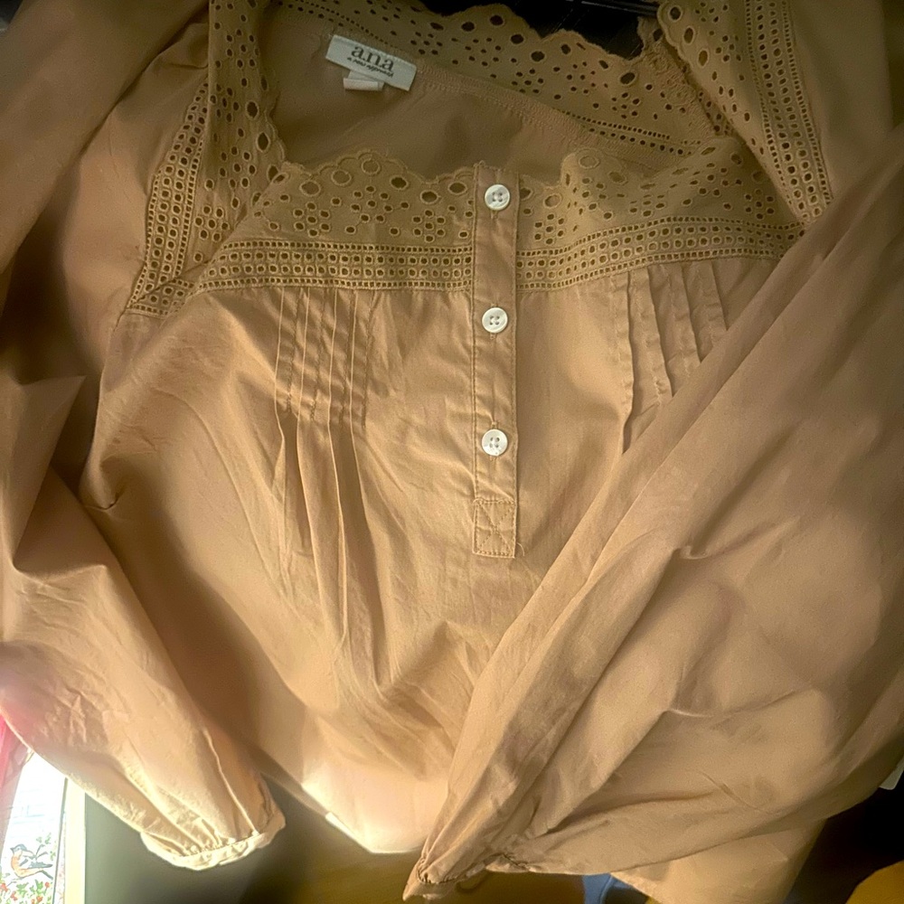 a.n.a Women's Beige Blouse with Lace Detail